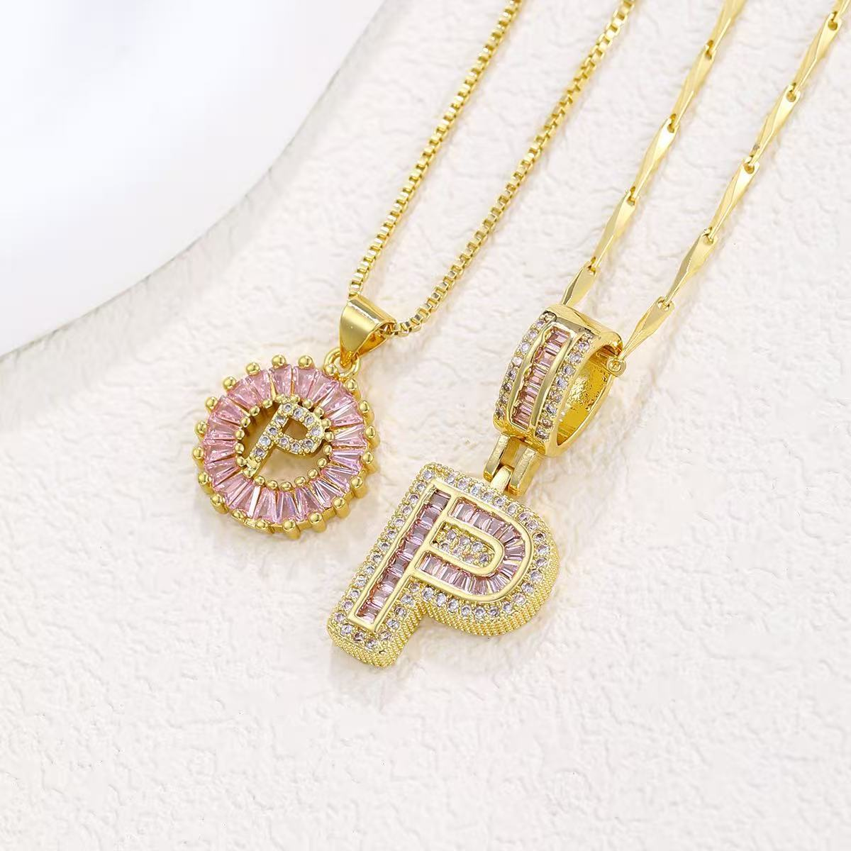 2pc 14k diamond letter initial necklaces limited pink edition