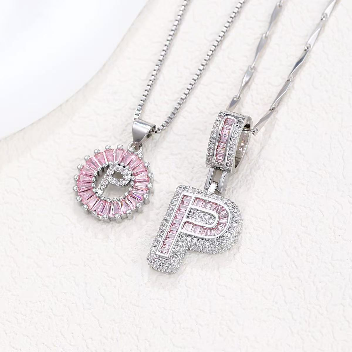 2pc 14k diamond letter initial necklaces limited pink edition
