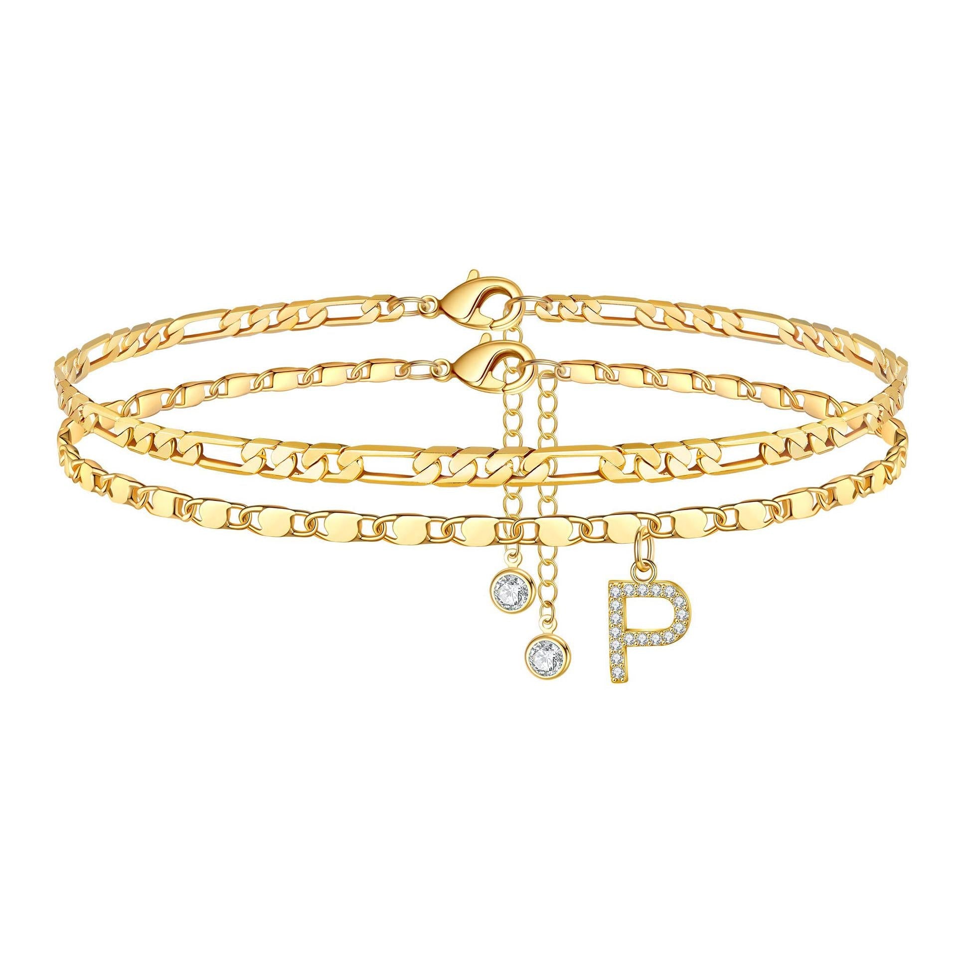 2pc 14k diamond letter initial anklet