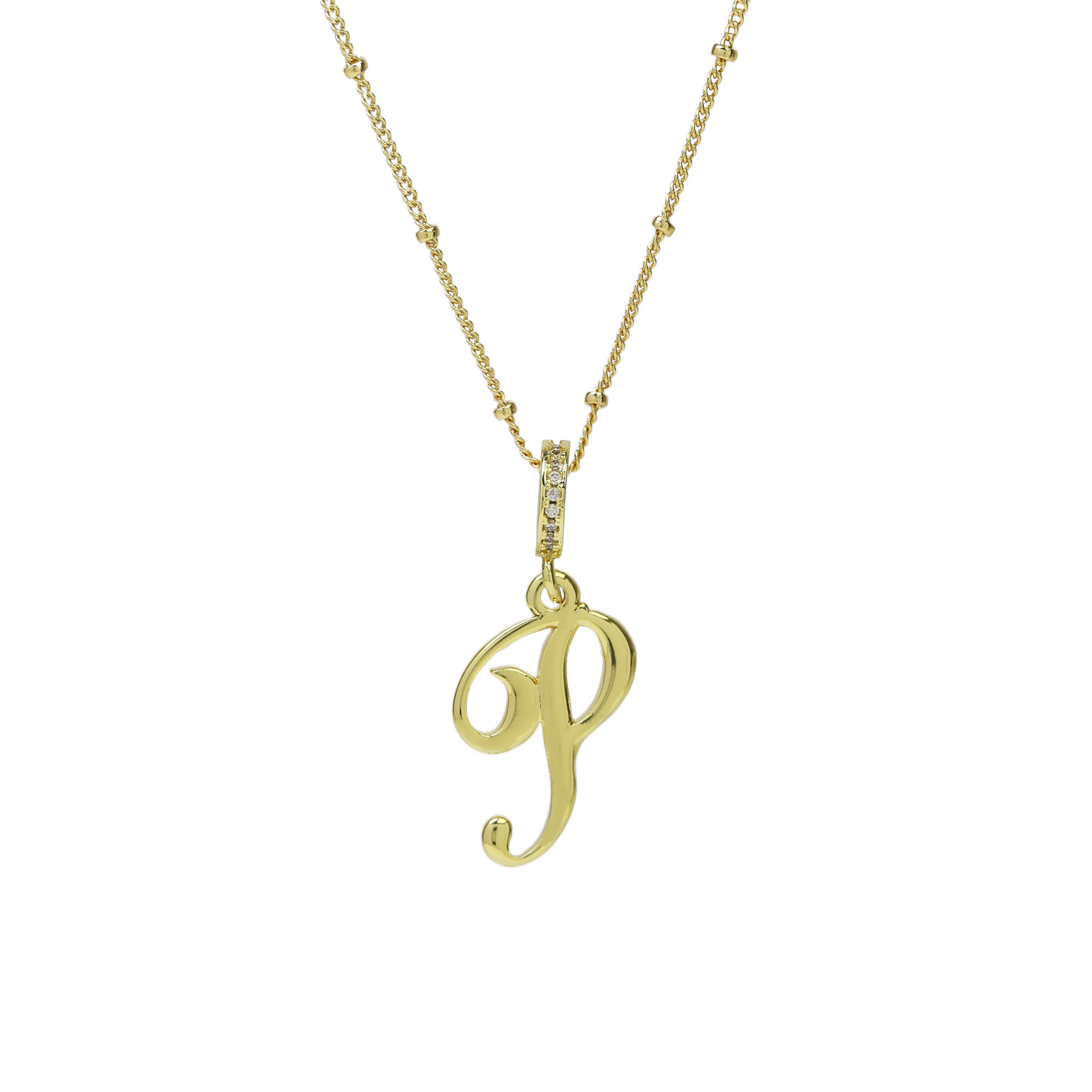 elegant cursive font satellite chain initial necklace