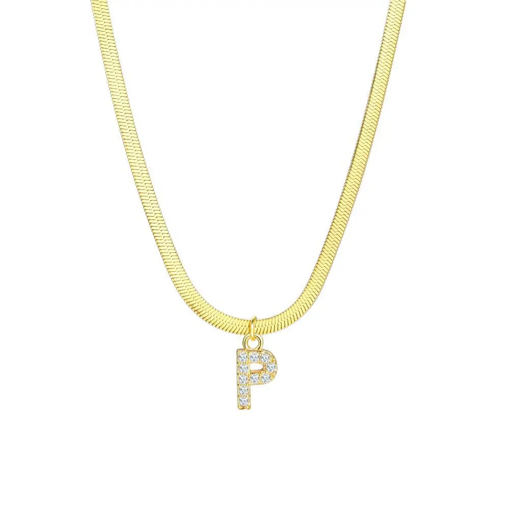 dainty diamond letter initial herringbone necklace