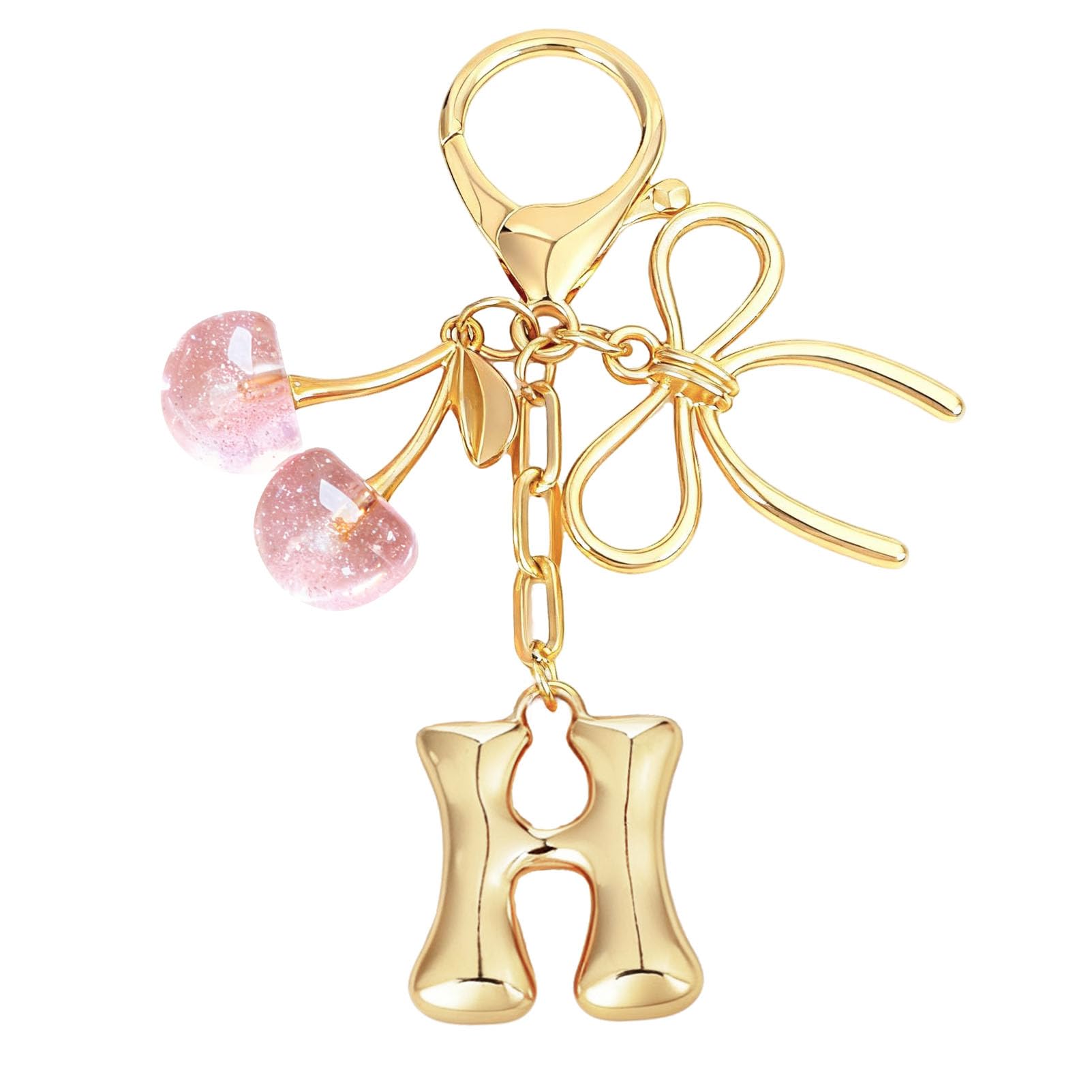 bubble initial with bow cherry charms keychain