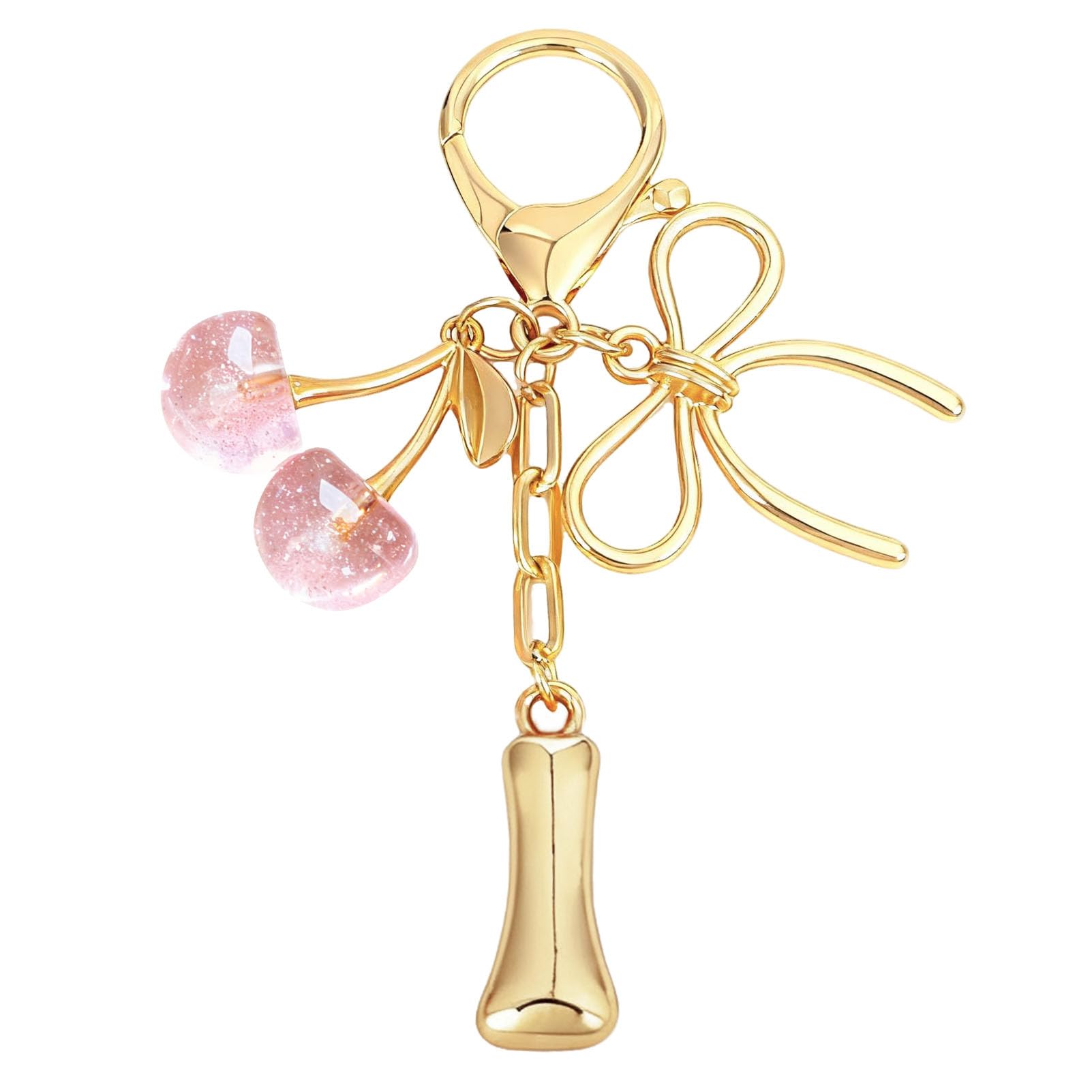 bubble initial with bow cherry charms keychain