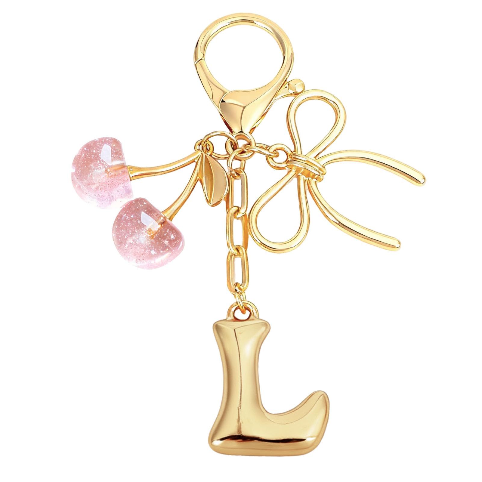 bubble initial with bow cherry charms keychain