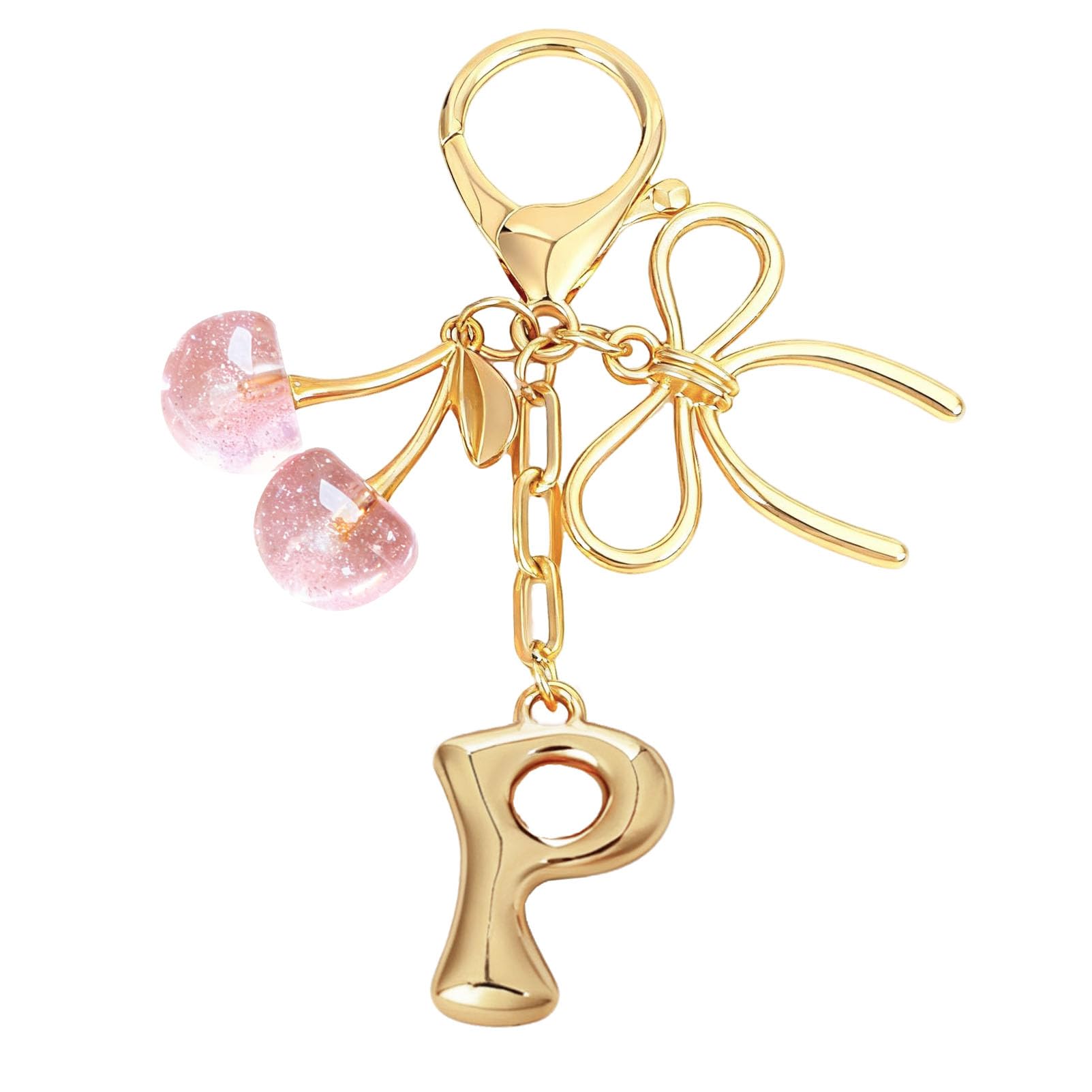 bubble initial with bow cherry charms keychain