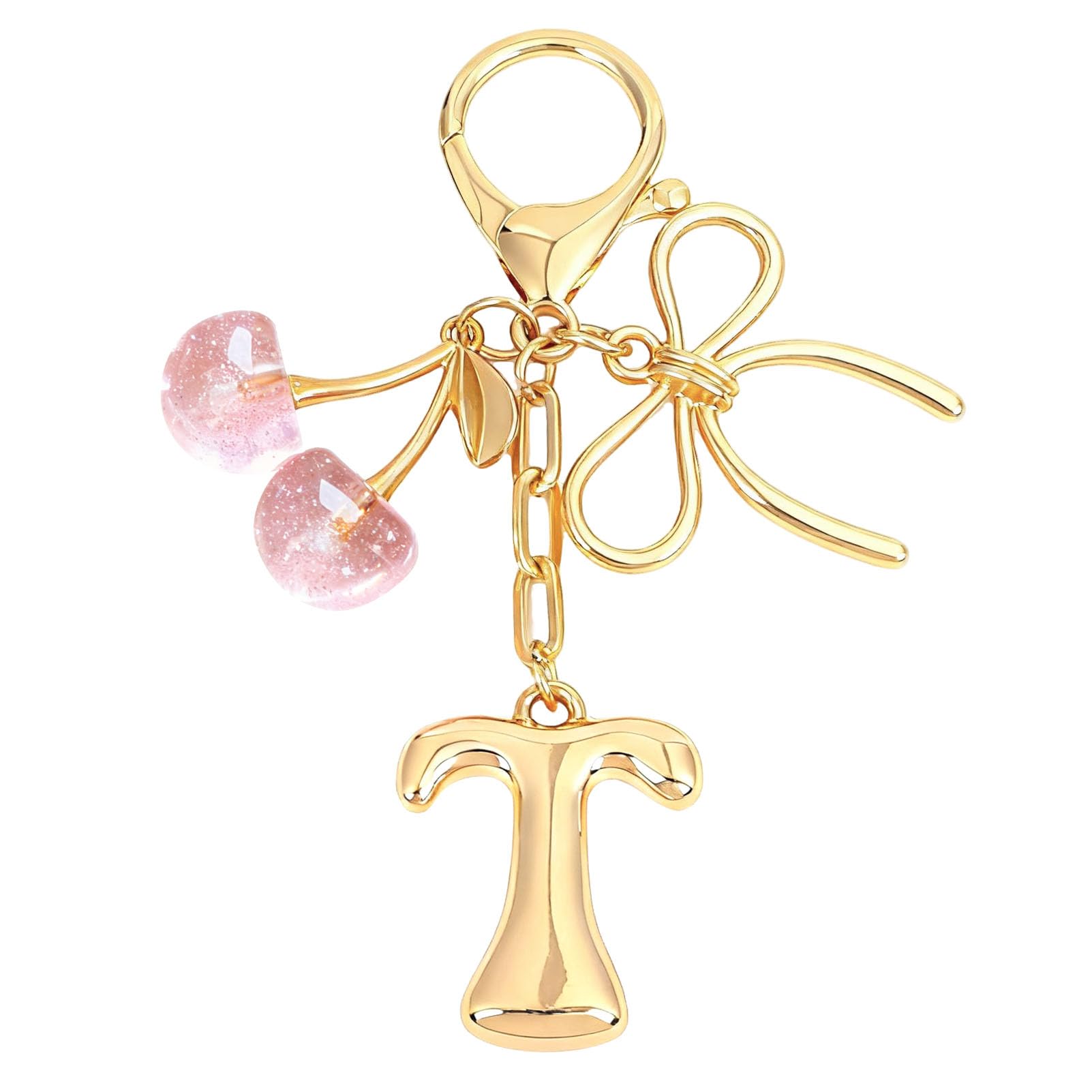 bubble initial with bow cherry charms keychain