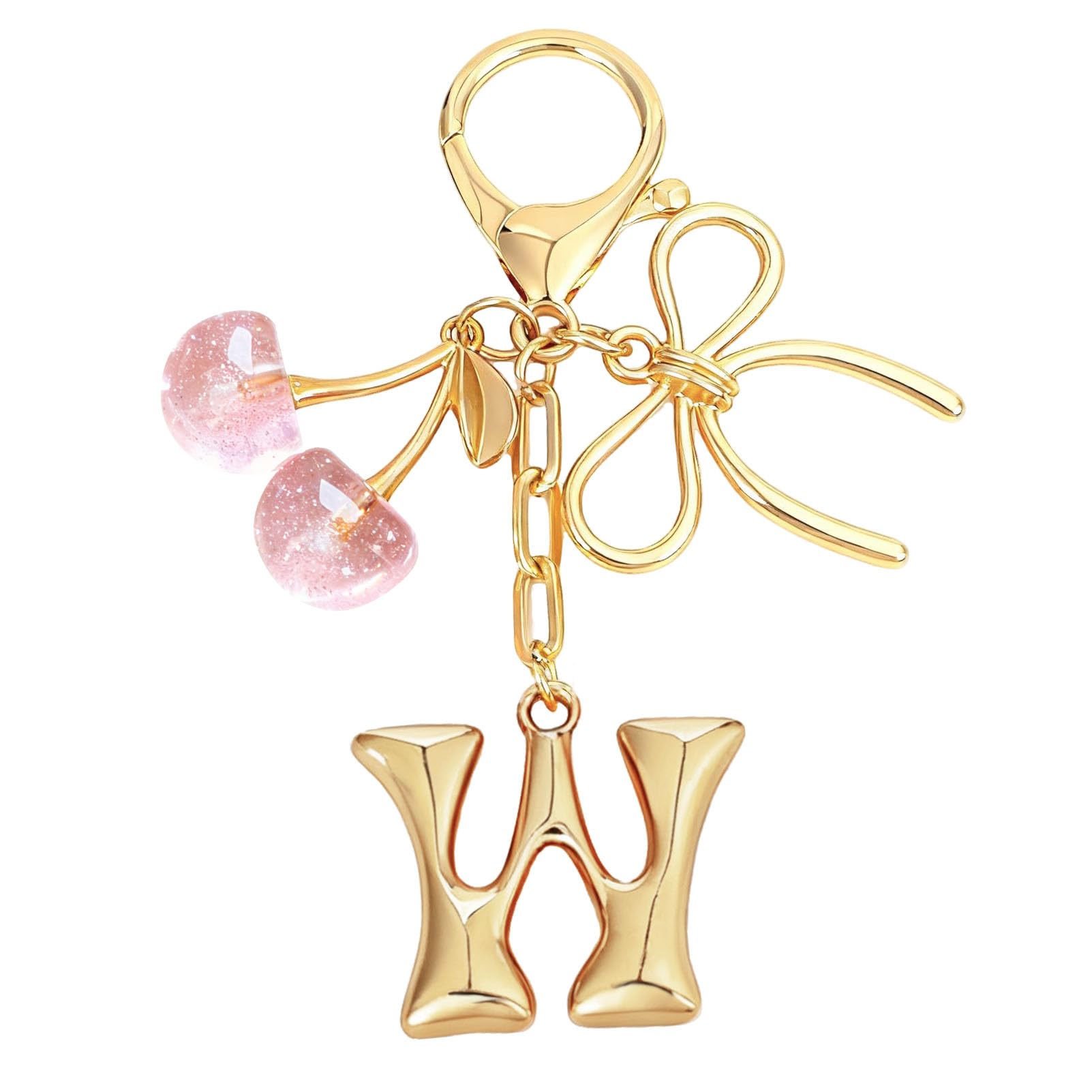 bubble initial with bow cherry charms keychain