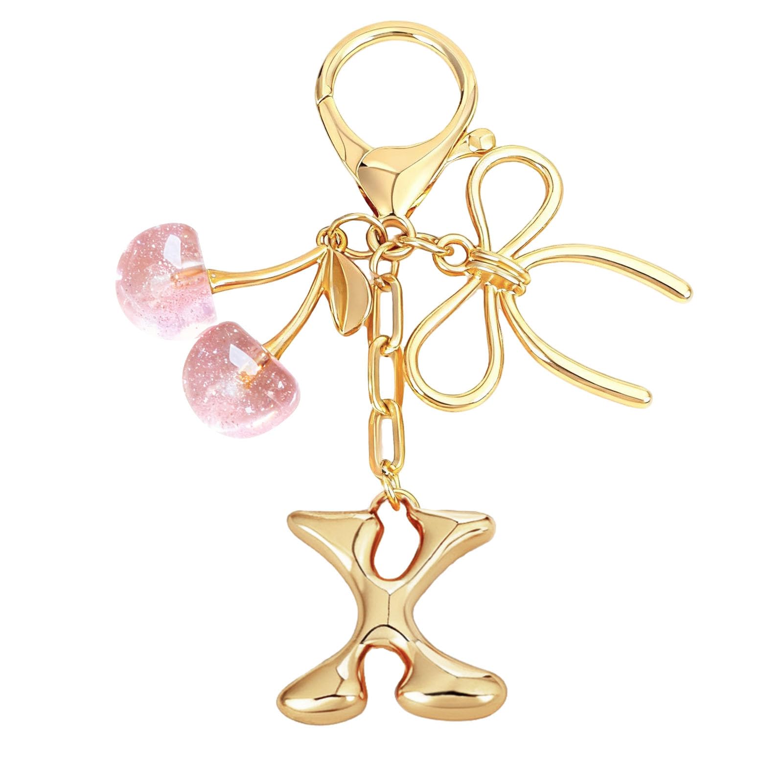 bubble initial with bow cherry charms keychain