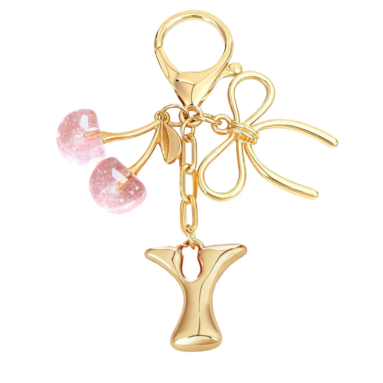 bubble initial with bow cherry charms keychain