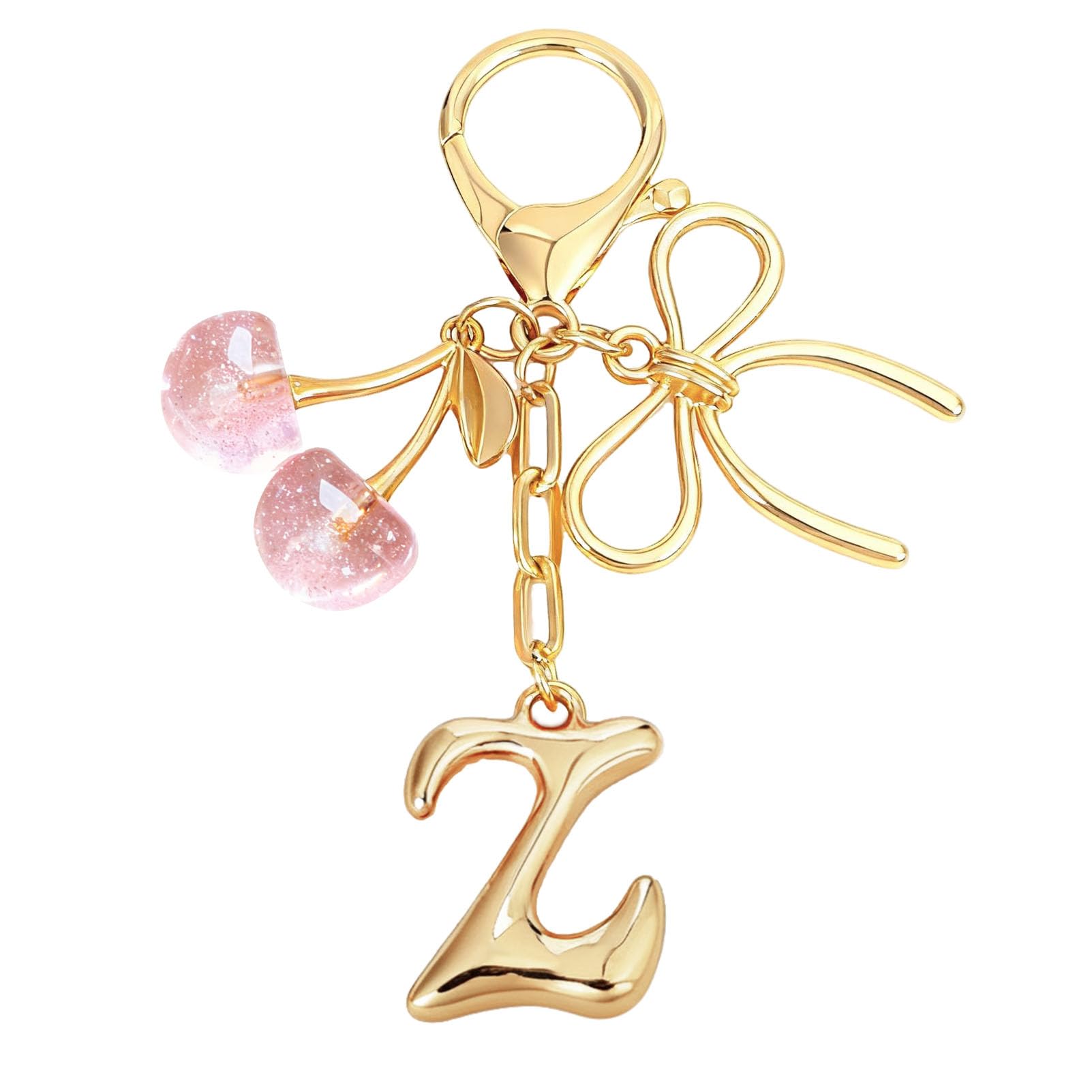 bubble initial with bow cherry charms keychain