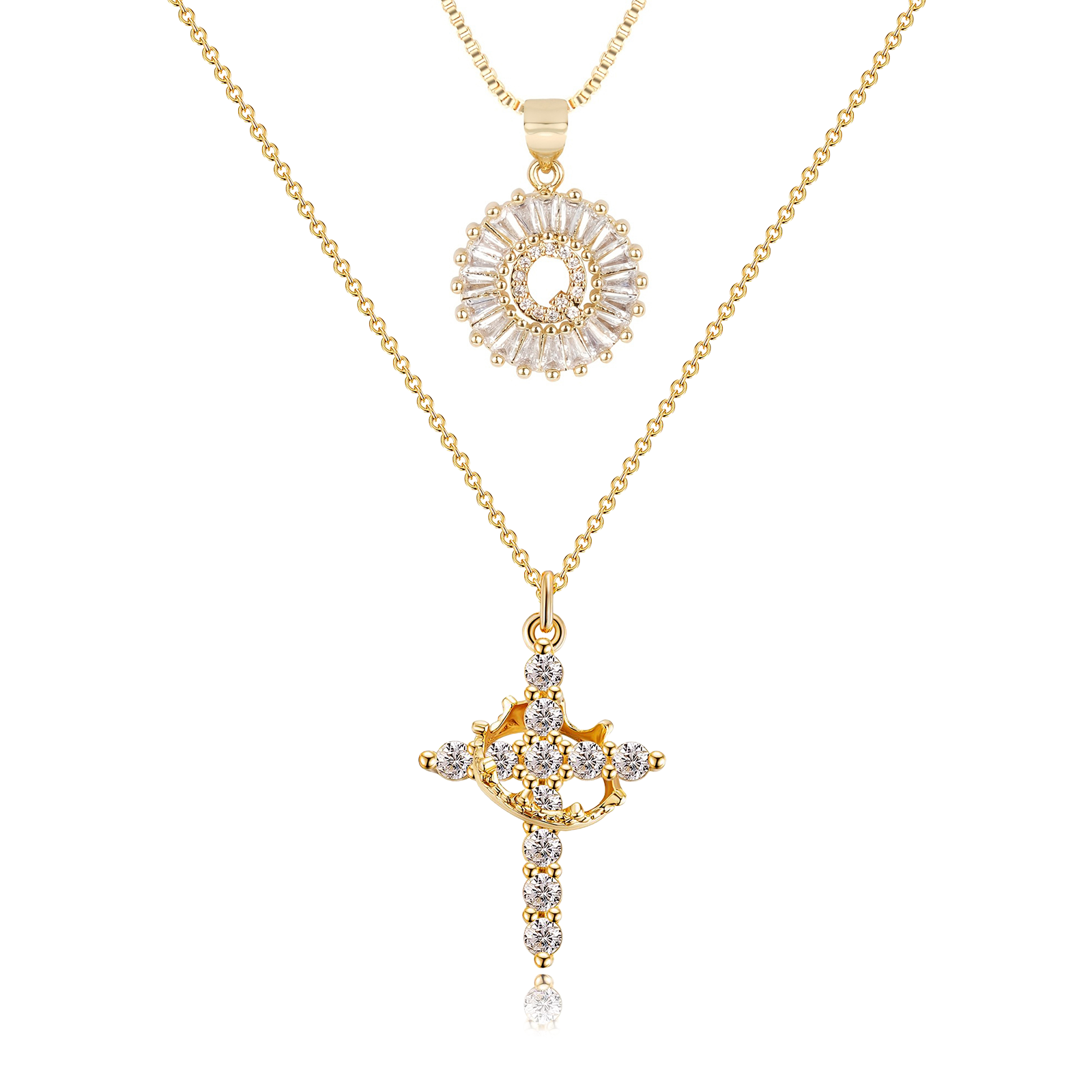 2pc 14k diamond cross crown initial necklace set