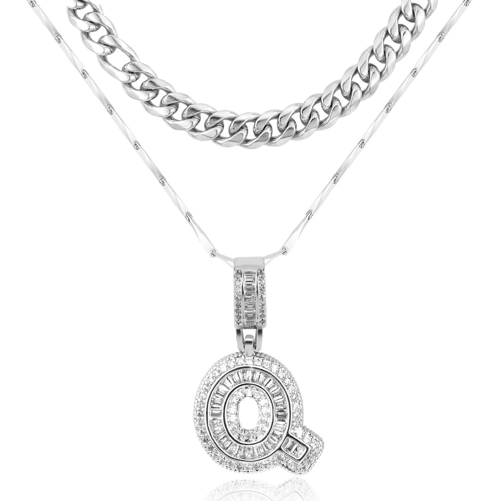 2pc 14k layered cuban initial necklaces
