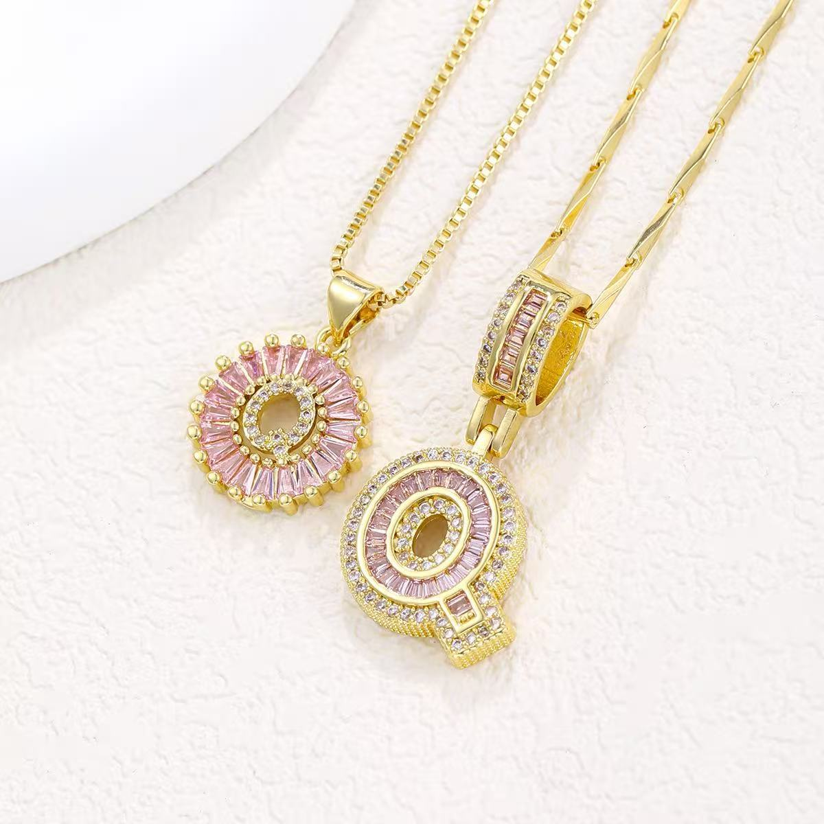 2pc 14k diamond letter initial necklaces limited pink edition