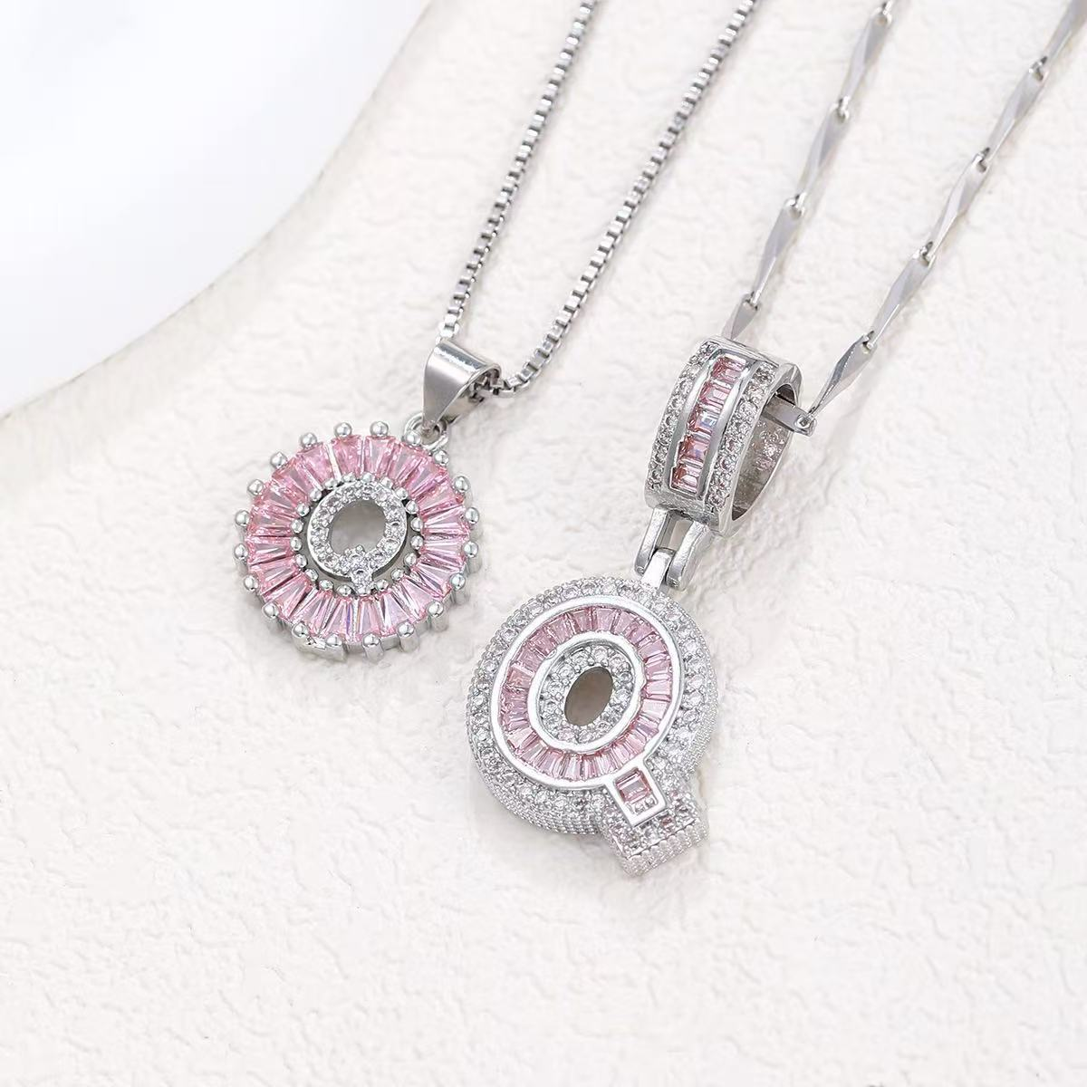 2pc 14k diamond letter initial necklaces limited pink edition