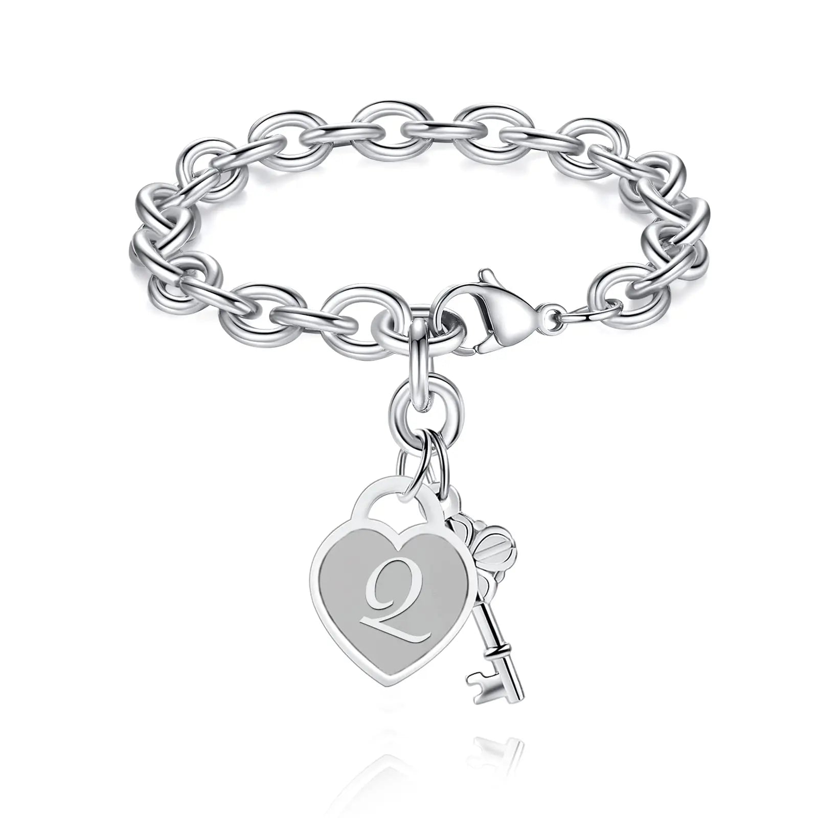 chunky clip heart key letter initial bracelet