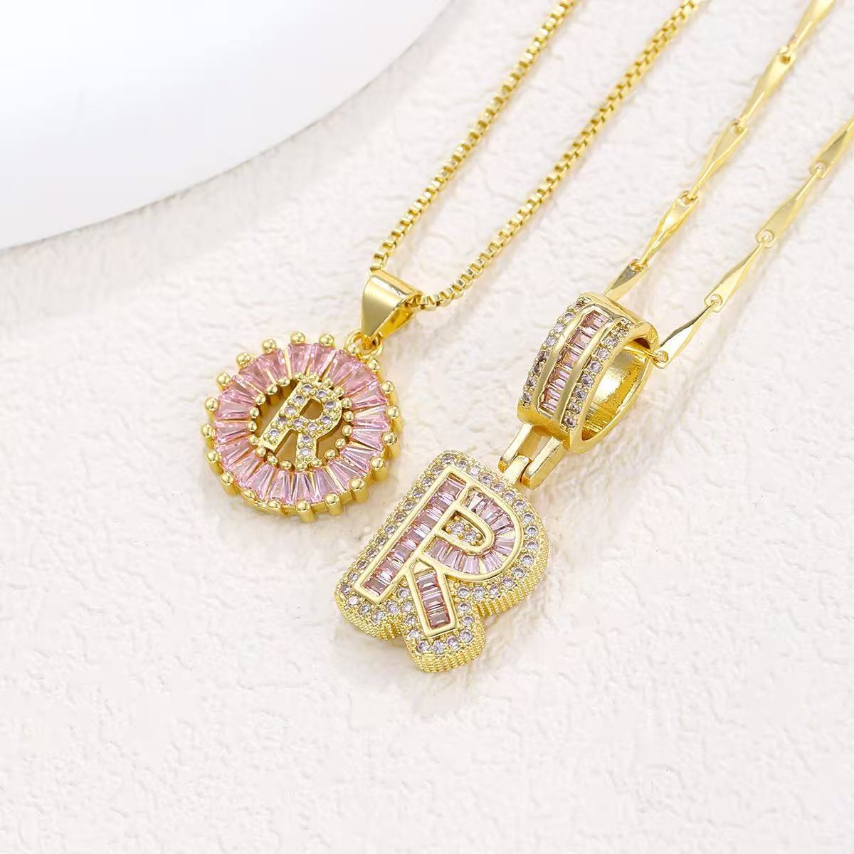 2pc 14k diamond letter initial necklaces limited pink edition