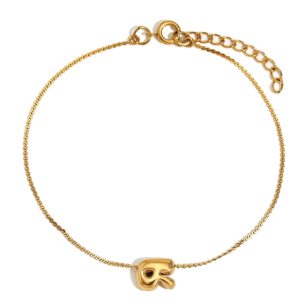 dainty bubble letter initial bracelet