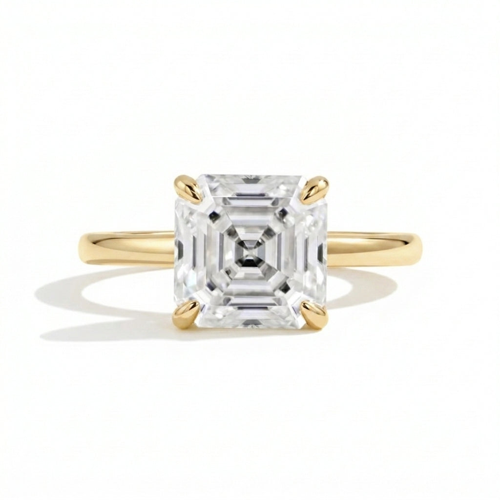 S925 Asscher Cut Moissanite Ring in gold