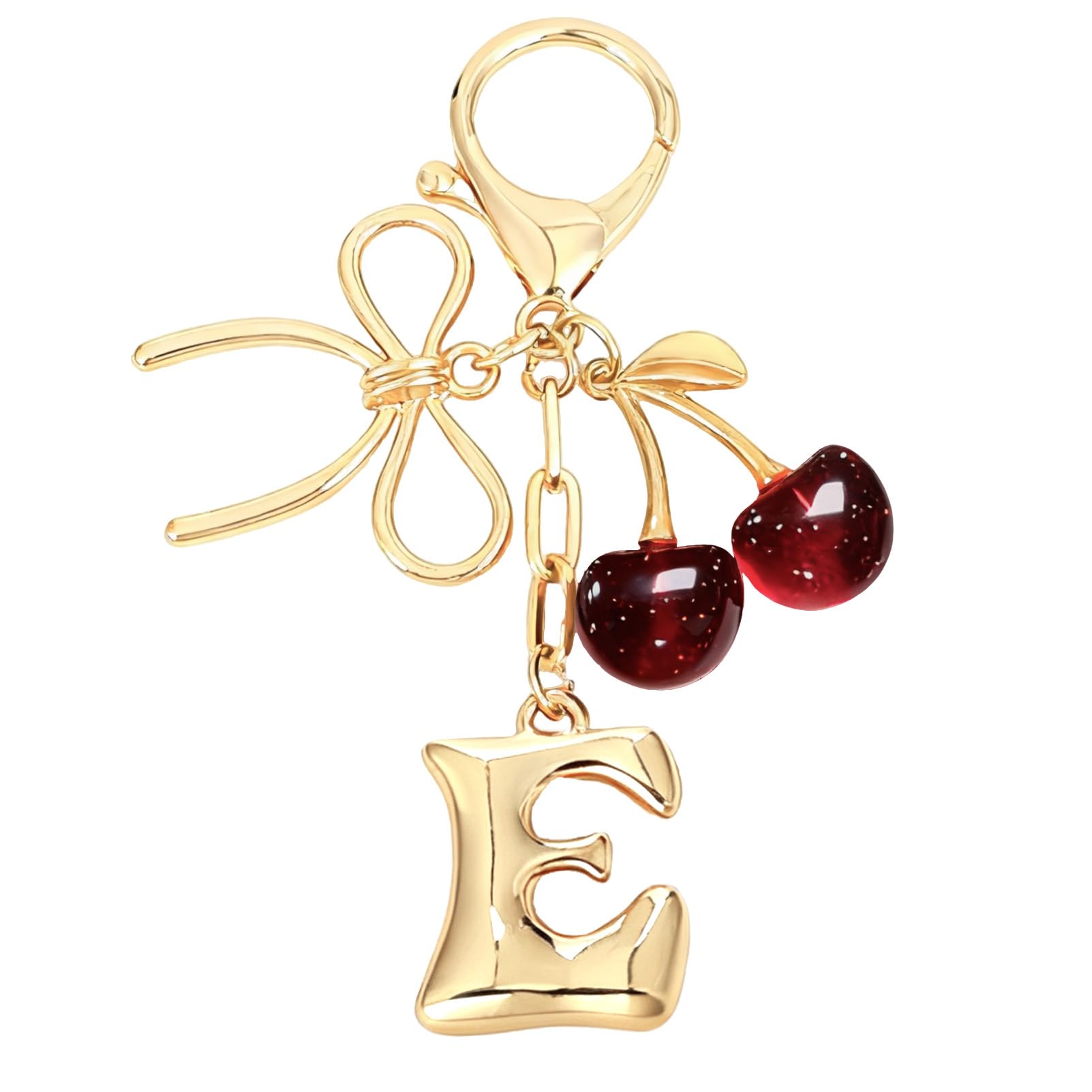 Bubble Initial With Bow & Cherry Bag Charms Keychain in red