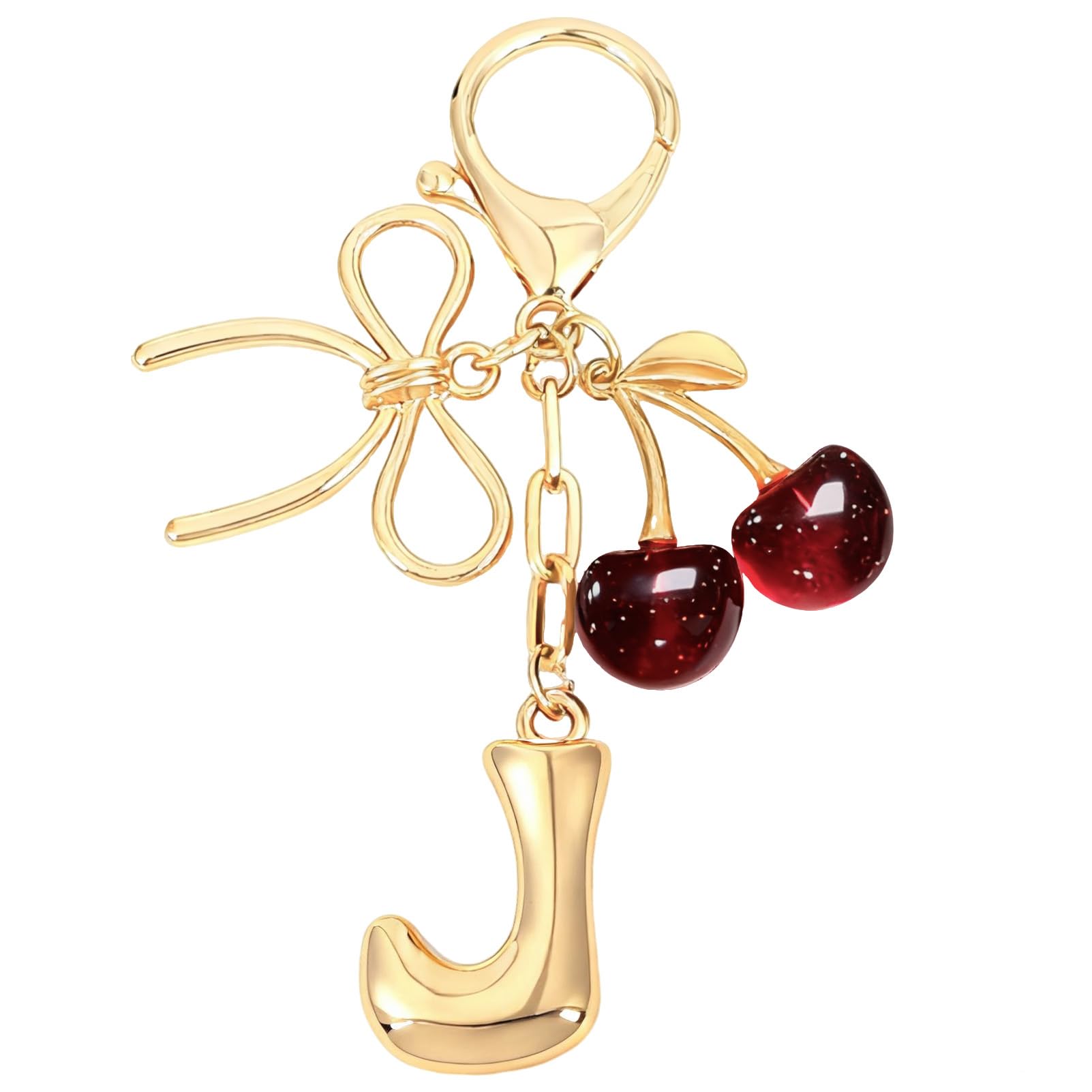 Bubble Initial With Bow & Cherry Bag Charms Keychain in red