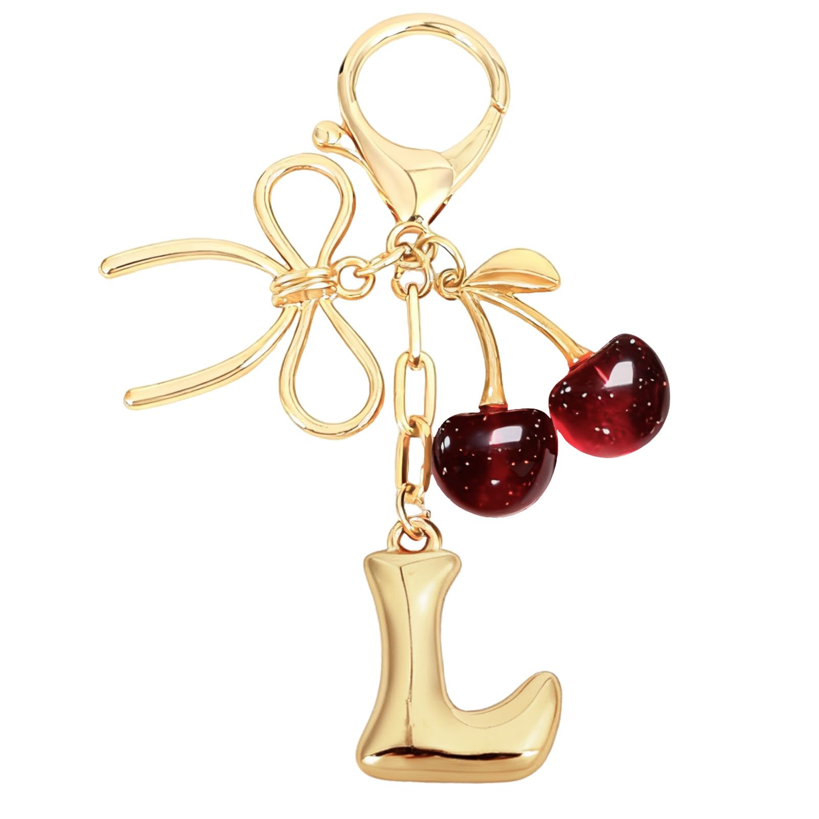 Bubble Initial With Bow & Cherry Bag Charms Keychain in red