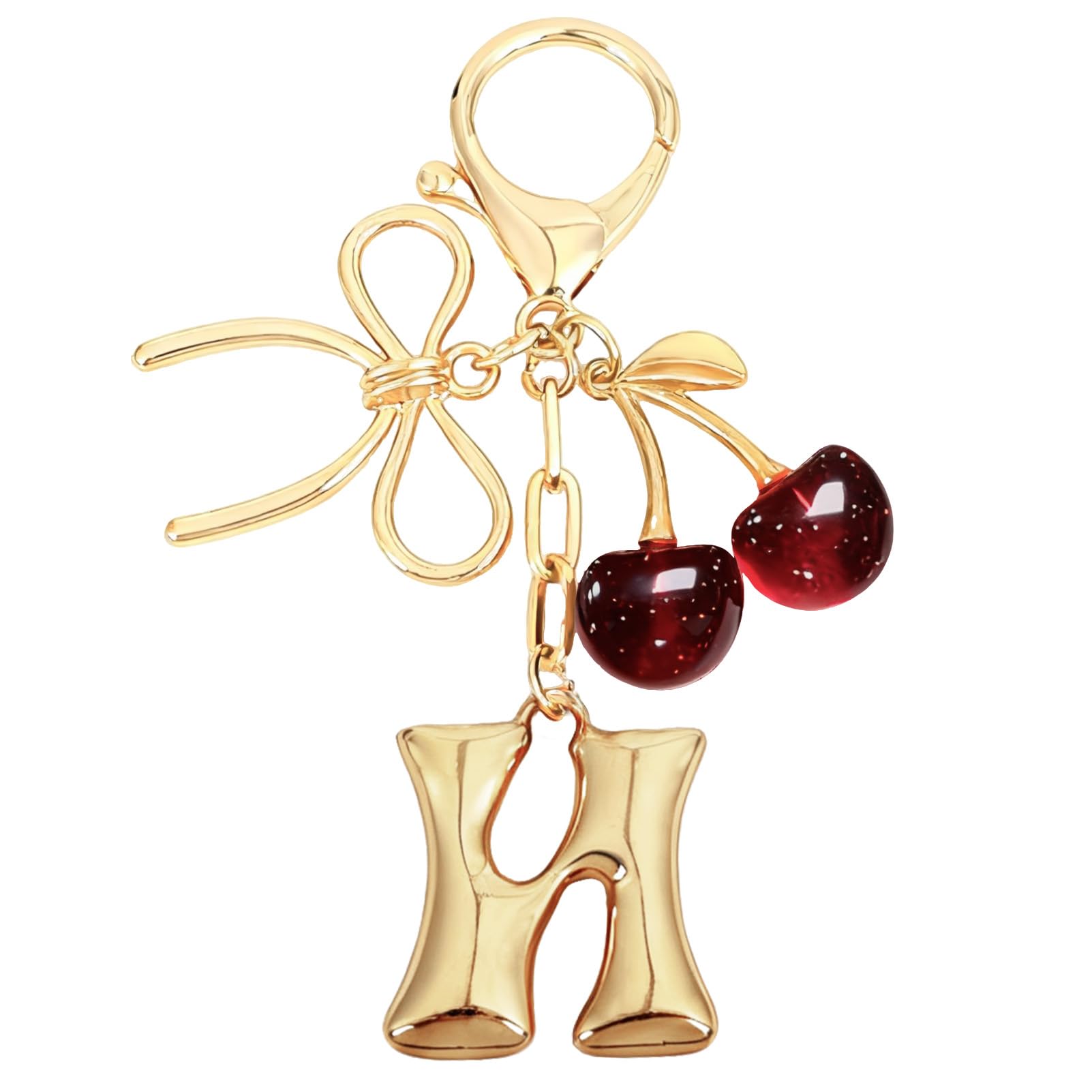 Bubble Initial With Bow & Cherry Bag Charms Keychain in red