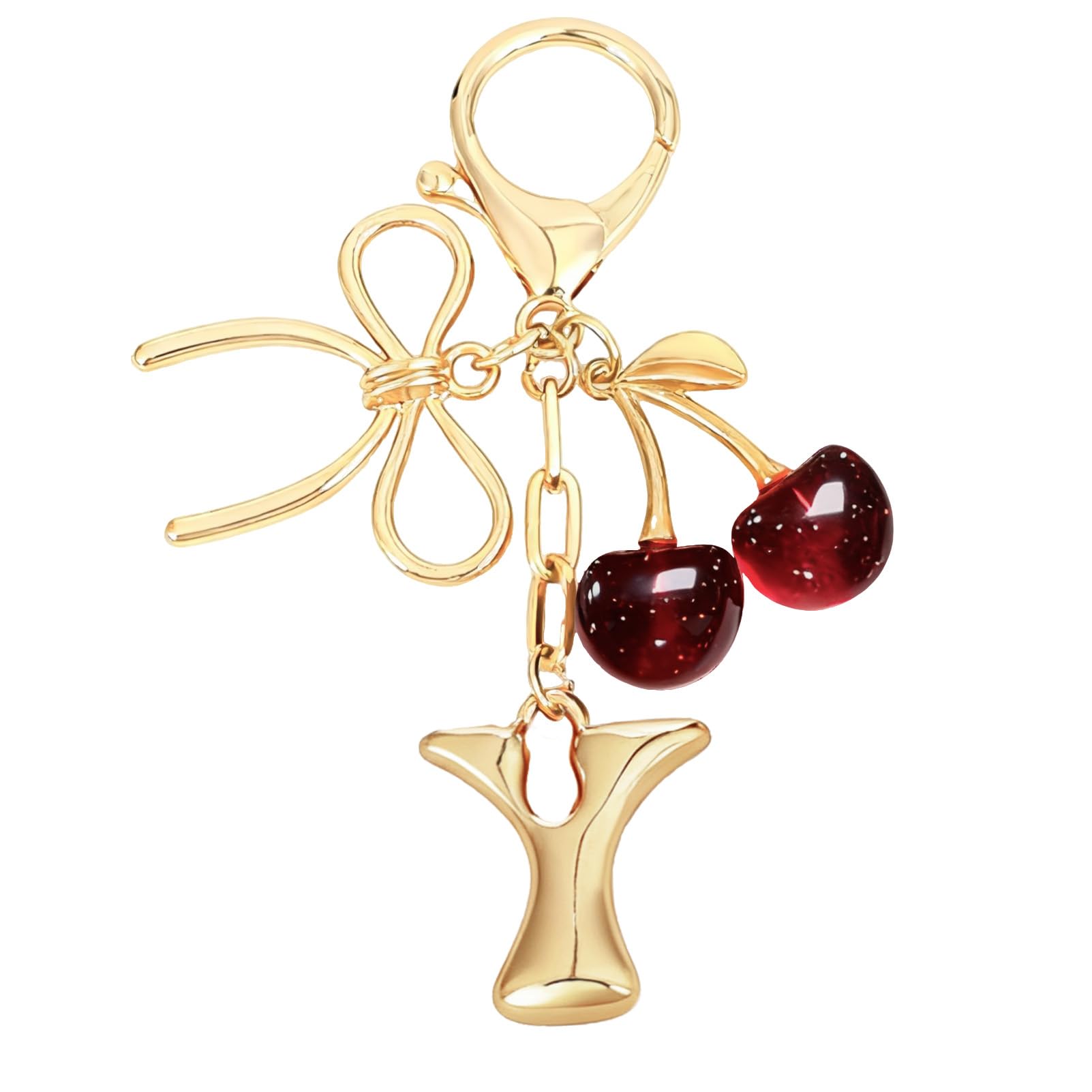 bubble initial with bow cherry charms keychain