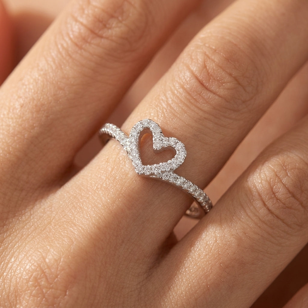 S925 Dainty Pave Heart Ring