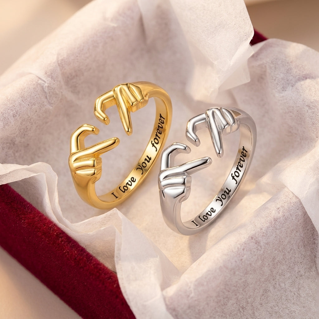 Adjustable Heart Hands Ring