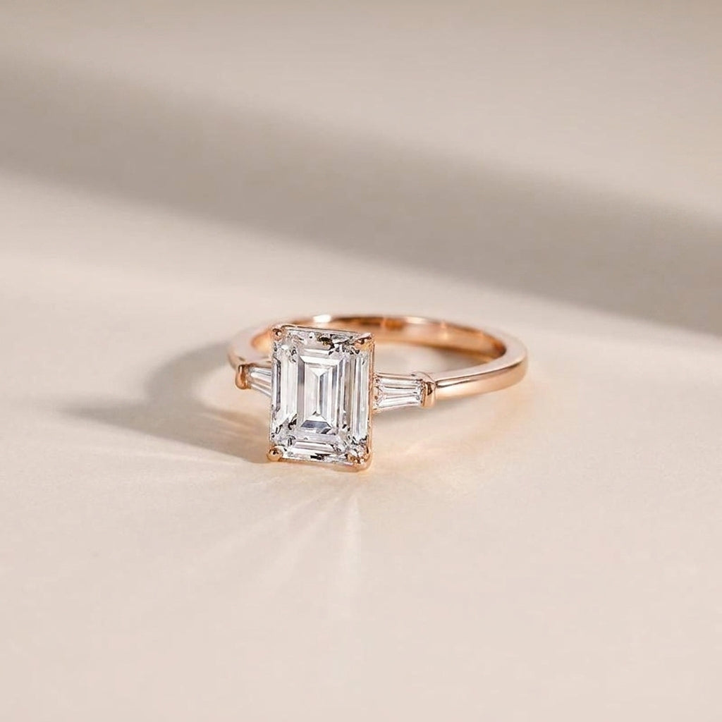 Emerald Cut Diamond Accented Ring in rose gold