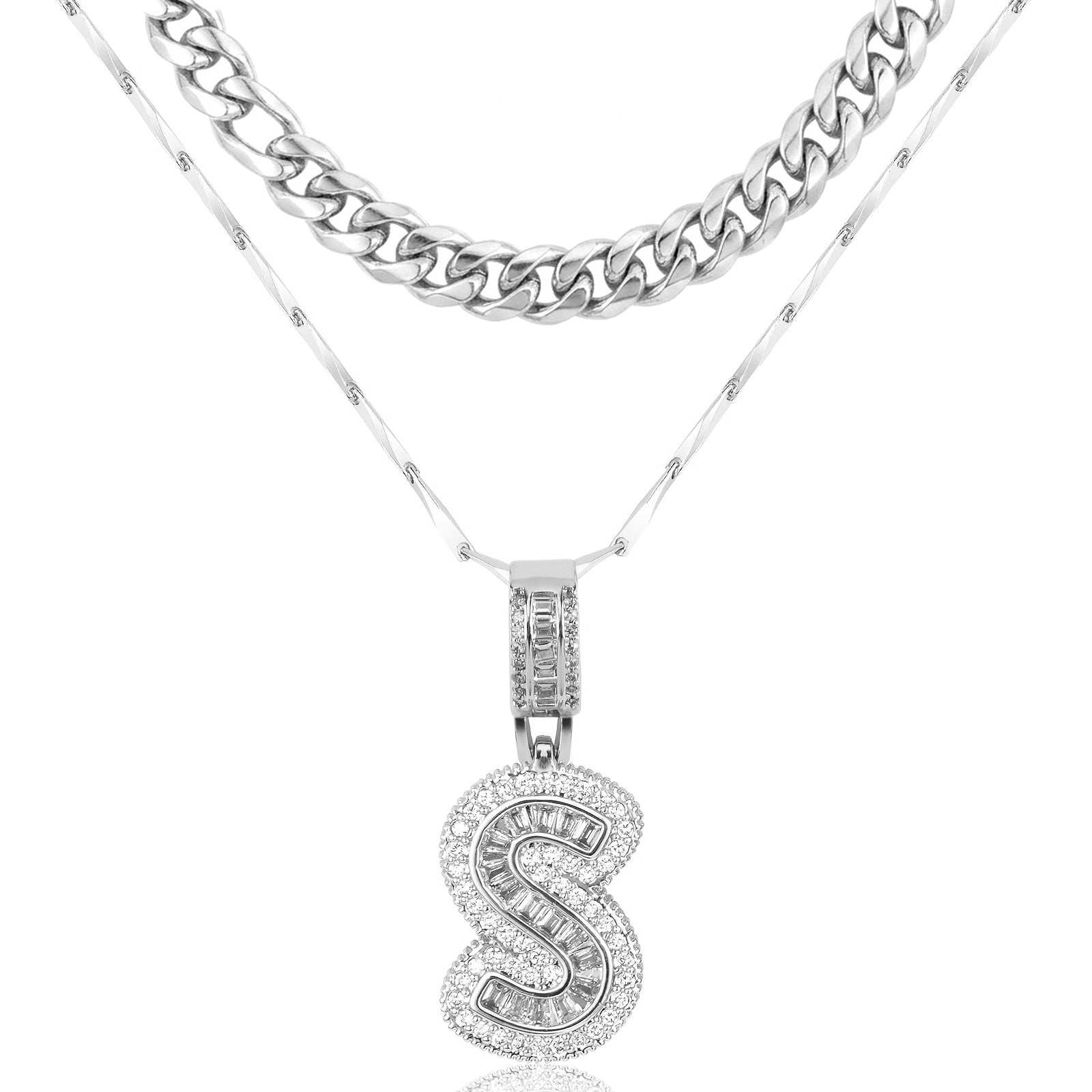 2pc 14k layered cuban initial necklaces