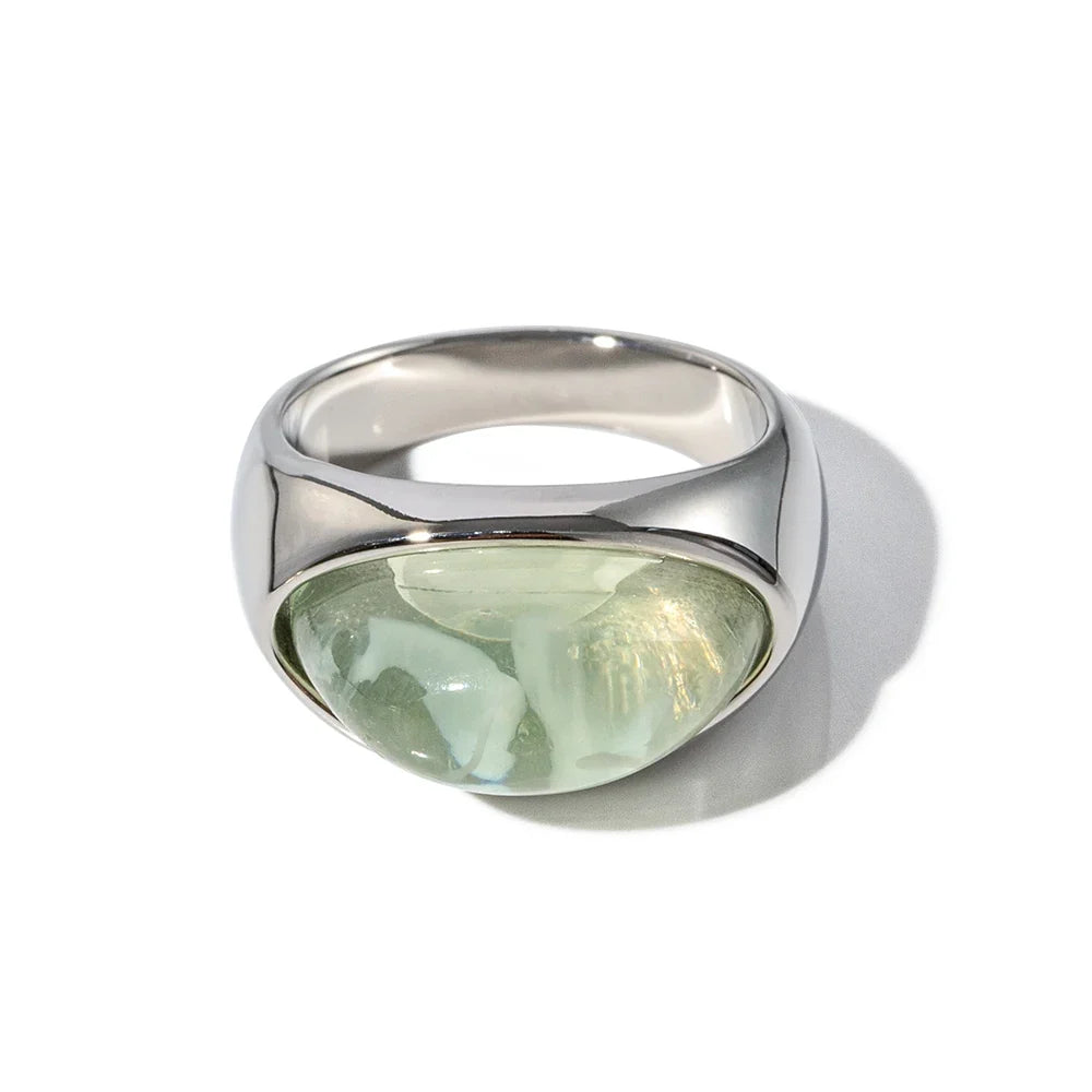 Chunky Oval Stone Set Ring in green