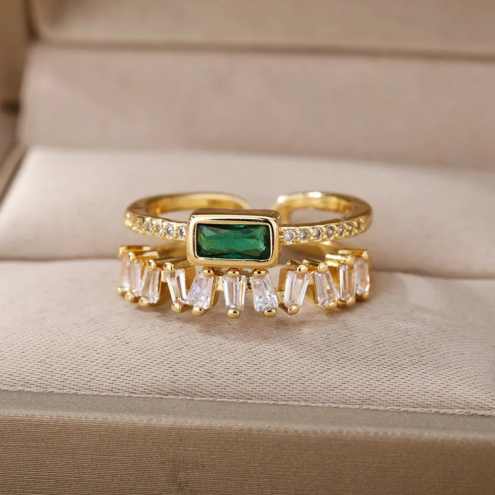 Double Layered Staggering Baguette Diamond Ring
