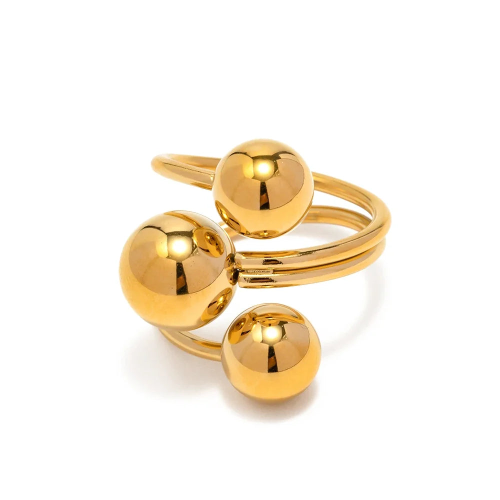 18k Bold Three Ball Open Ring in gold