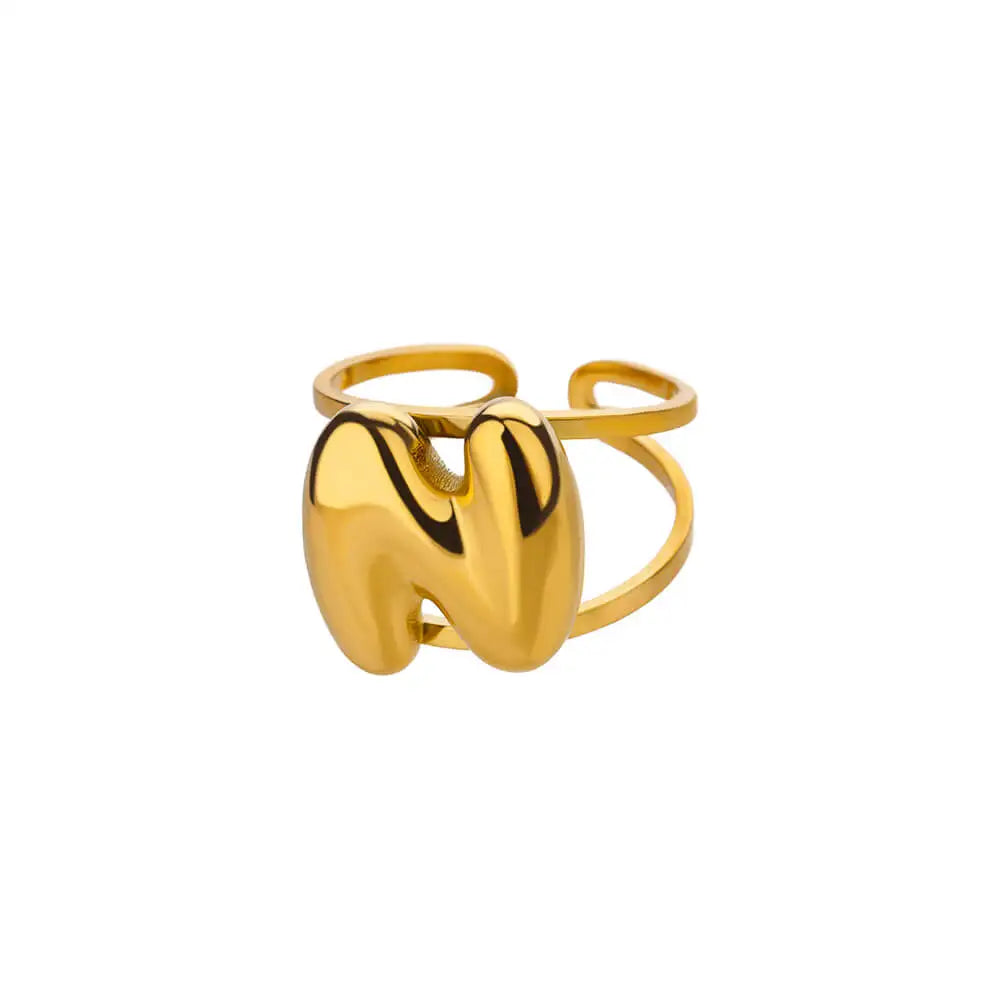 adjustable open band bubble letter initial ring