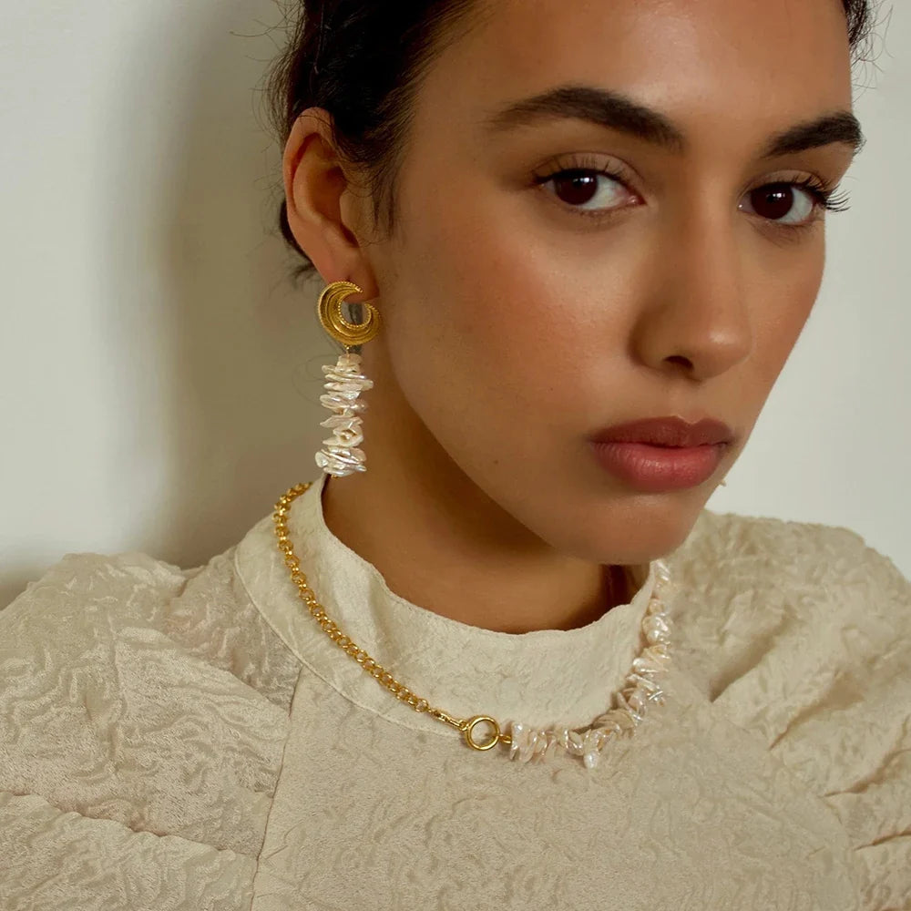 Crescent Moon Shell Dangle Earrings