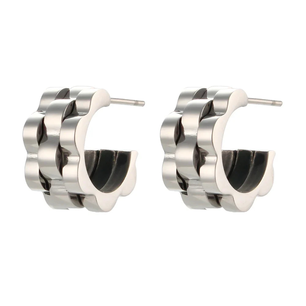 Textured Watch Hoop Earrings in silver