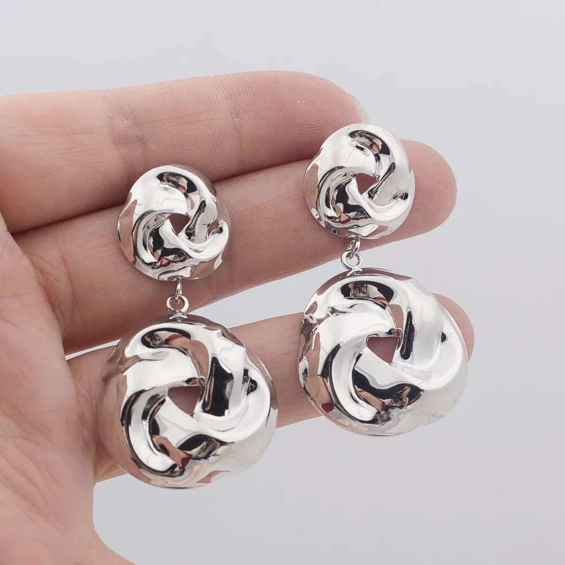 Stacked Pretzel Spiral Twist Earrings in silver