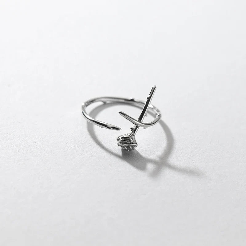 Dainty Rose Thorn Ring in silver