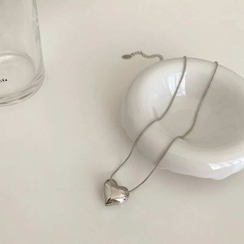 Love Heart Chain Necklace in silver