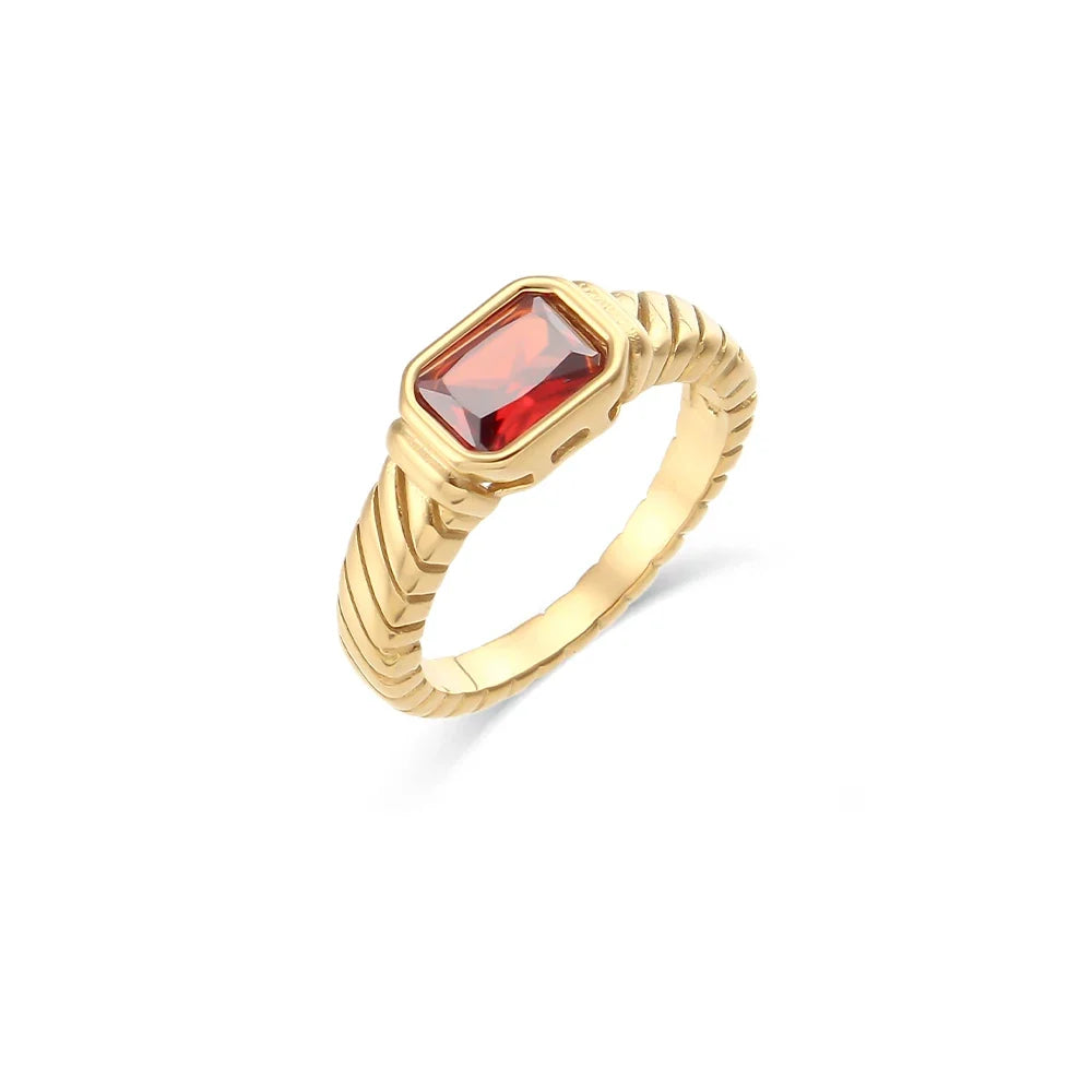 Cross Striped Baguette Diamond Ring in red