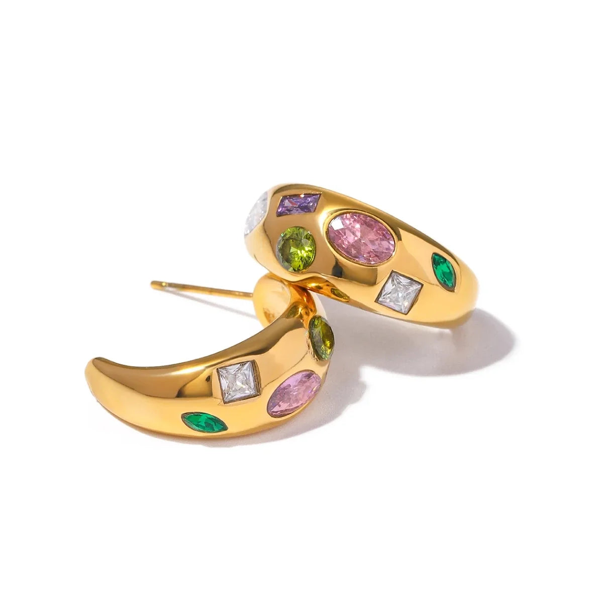 Gem Mine Crescent Moon Stud Earrings in gold
