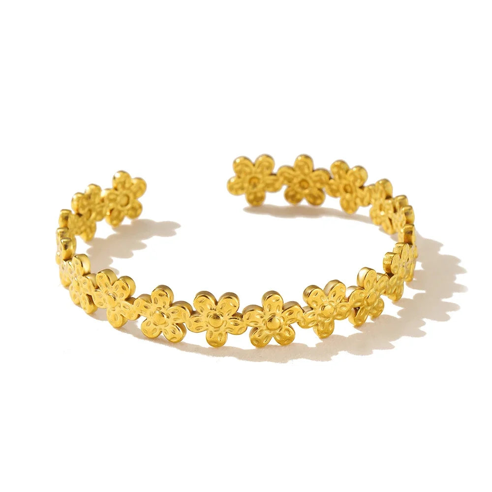 Textured Floral Bangle Cuff Bracelet