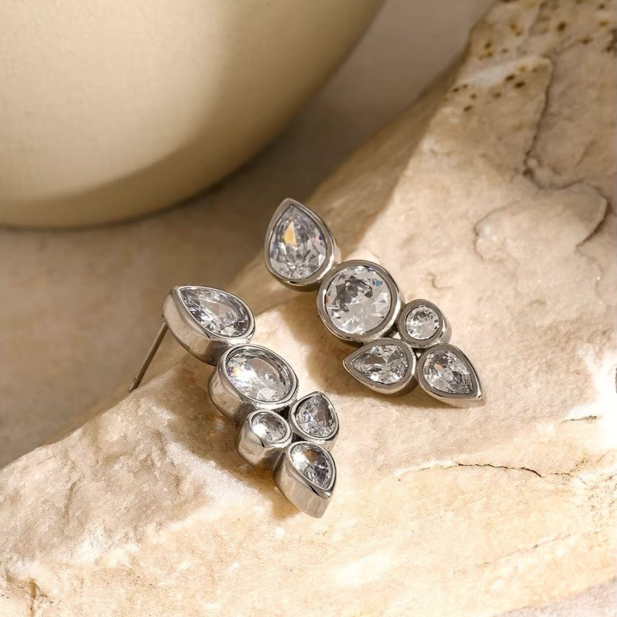 Dainty Leaf Diamond Earrings in silver