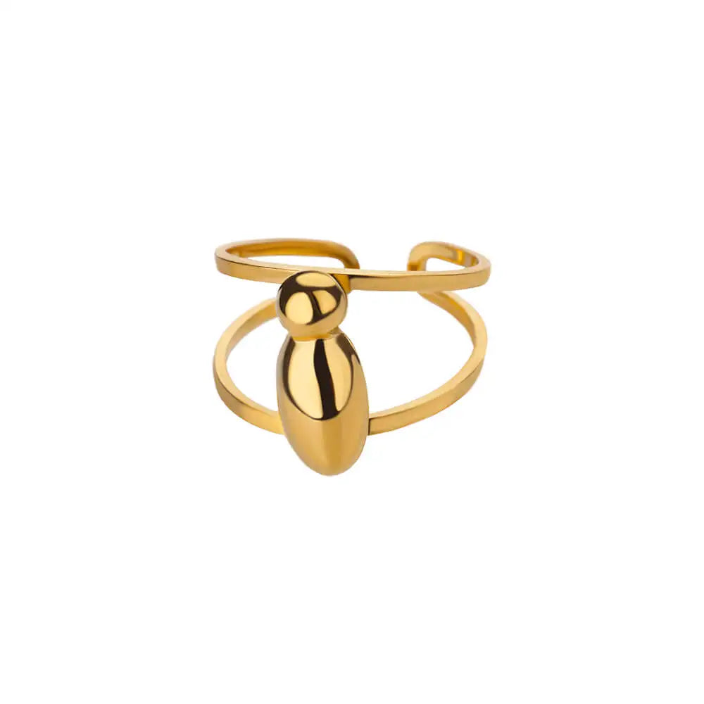 Adjustable Open Band Bubble Letter Initial Ring in gold