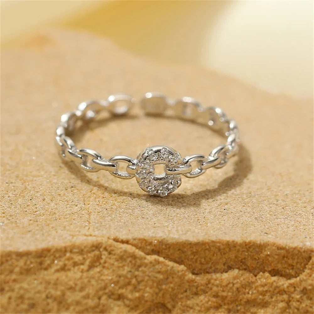 Dainty Diamond Letter Initial Ring in silver