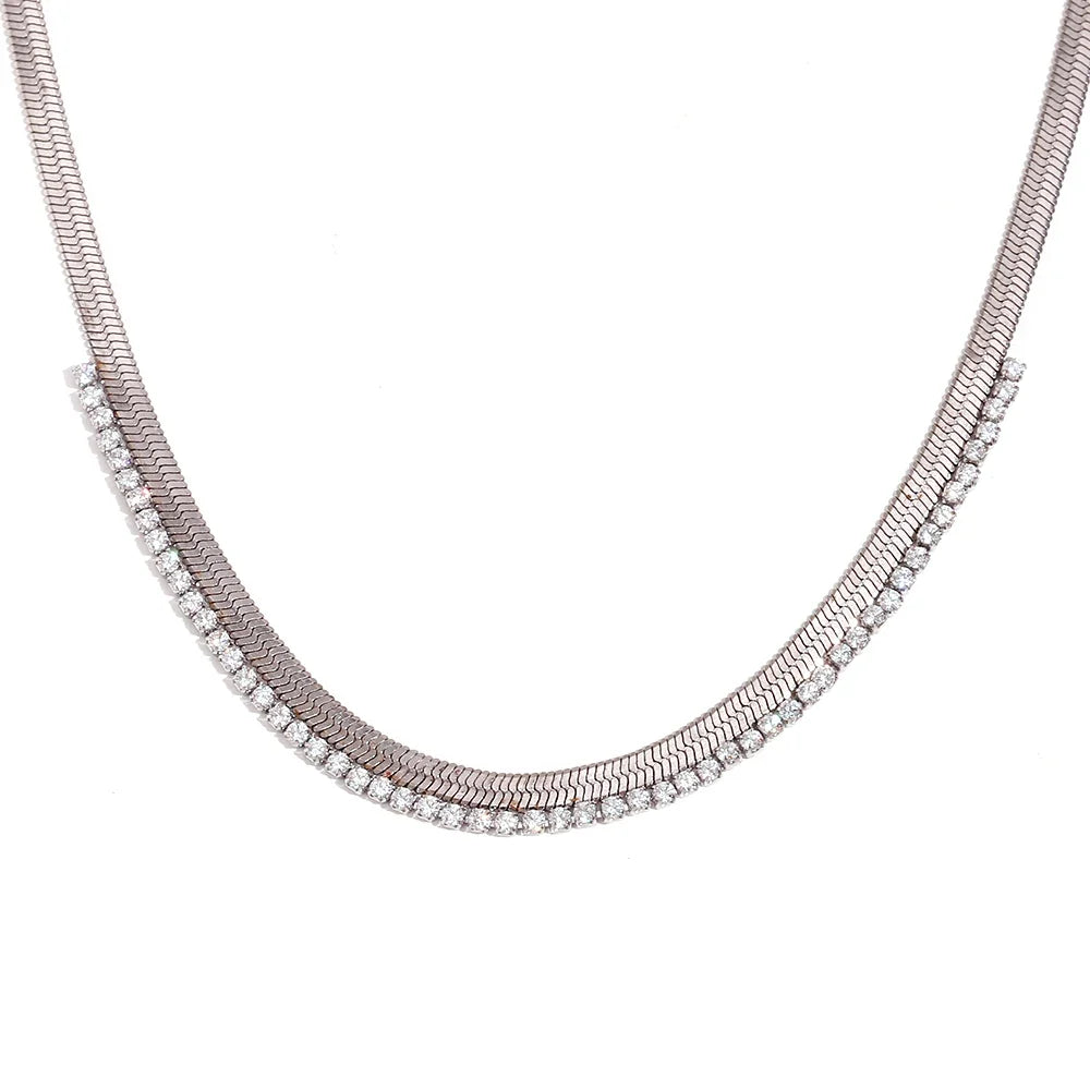Herringbone Diamond Dazzle Necklace in silver
