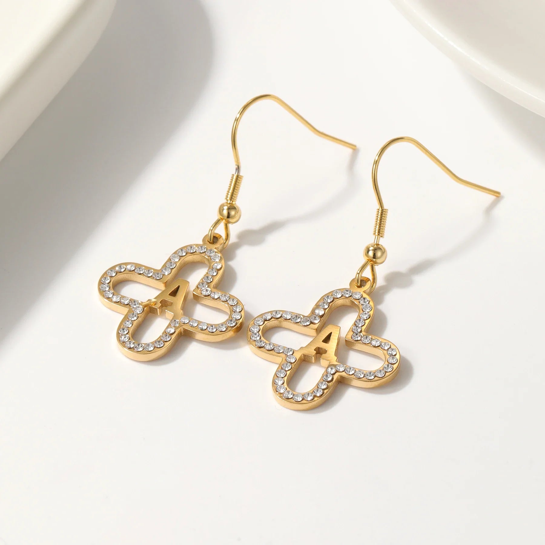 Classy Floral Letter Initial Earrings in gold