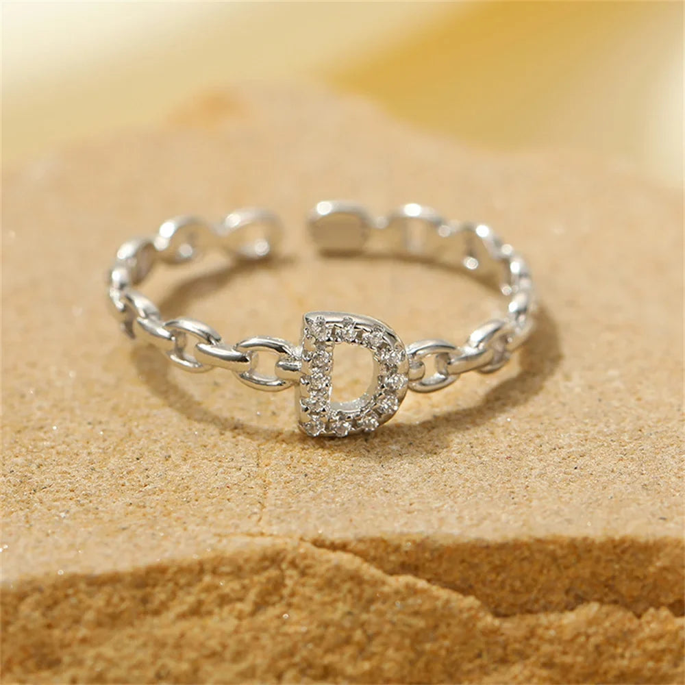 Dainty Diamond Letter Initial Ring in silver