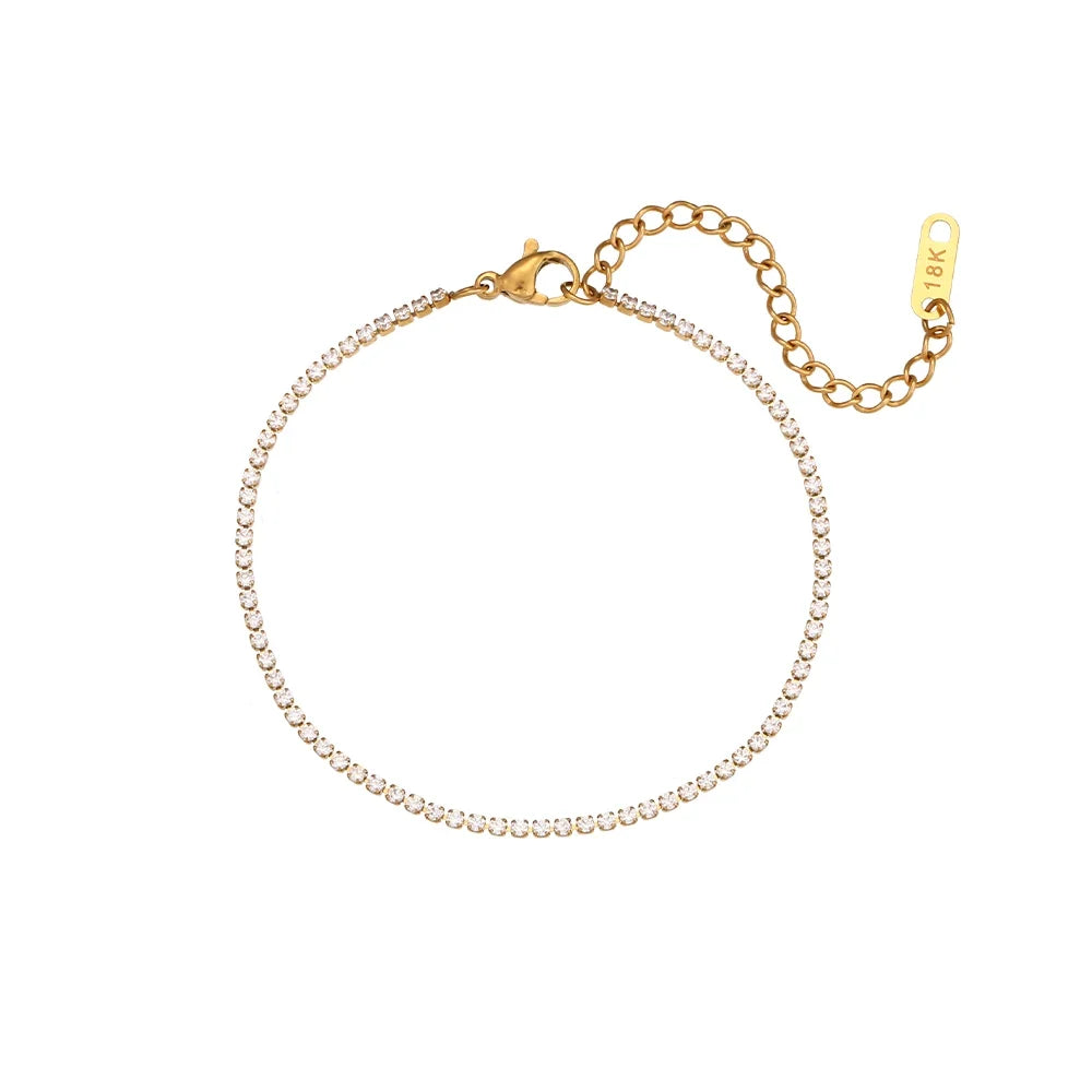 2mm Dainty Tennis Chain Bracelet and Necklace in gold